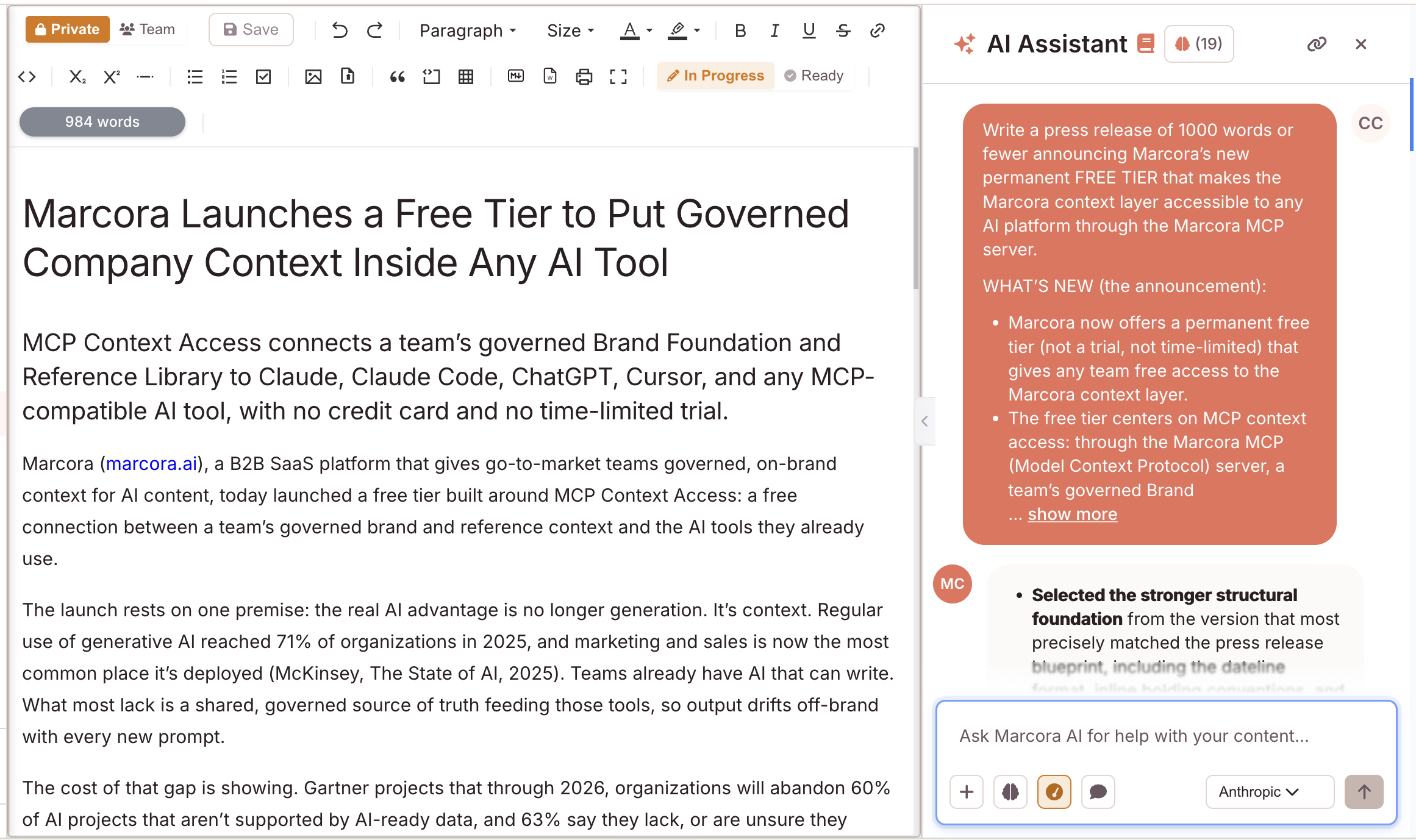 Marcora: Brand Context & Writing screenshot