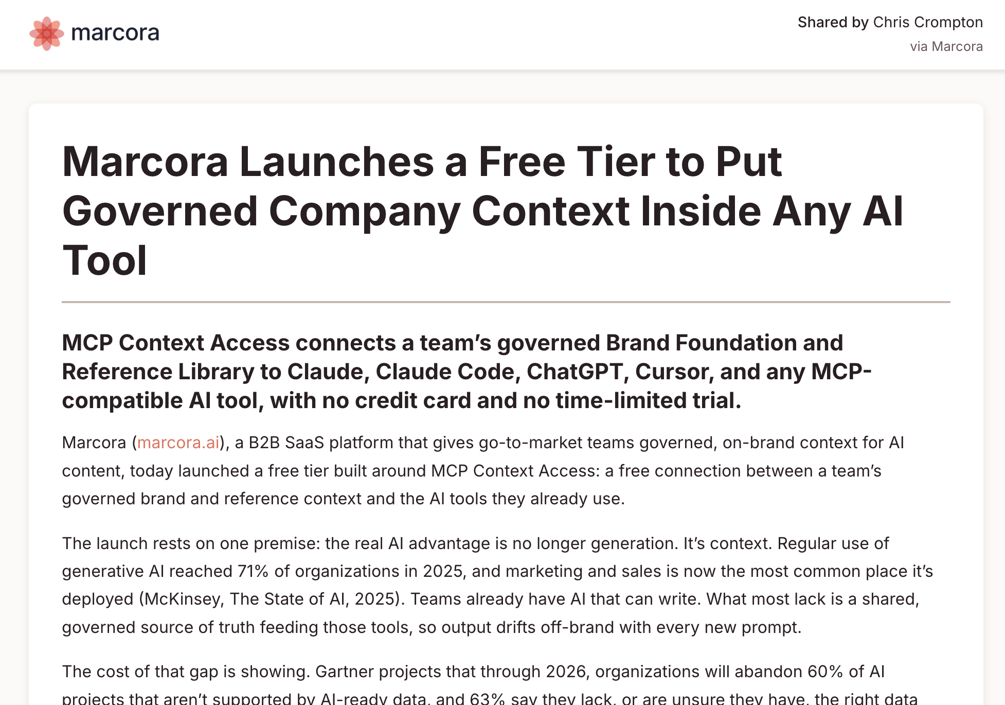 Marcora: Brand Context & Writing screenshot